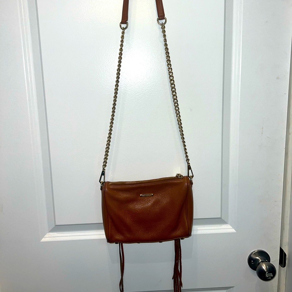 Rebecca Minkoff Tan Leather Crossbody Bag with Gold Chain